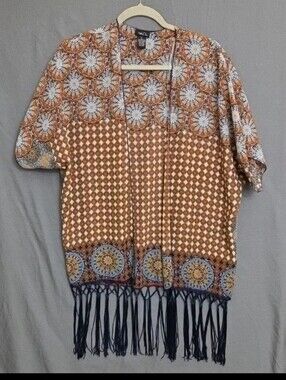 Rue 21 Fringed Boho Festival Shawl Medium Geometric Medallions India Made